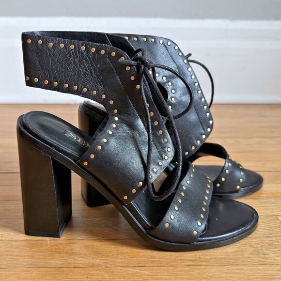 Senso Black Leather Sandals Heels Open Toe Studded Summer Size 7.5 - Picture 1 of 9
